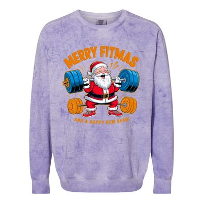 Merry Fitness Happy New Rear Workout Christmas Fitness Gym Colorblast Crewneck Sweatshirt