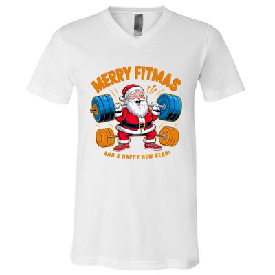 Merry Fitness Happy New Rear Workout Christmas Fitness Gym V-Neck T-Shirt