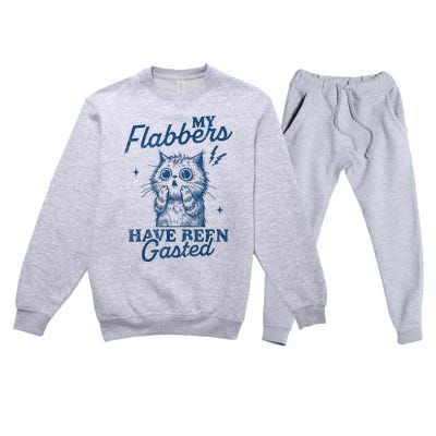 My Flabbers Have Been Gasted Distressed Retro Funny Cat Premium Crewneck Sweatsuit Set