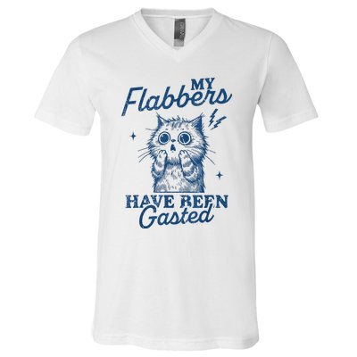 My Flabbers Have Been Gasted Distressed Retro Funny Cat V-Neck T-Shirt