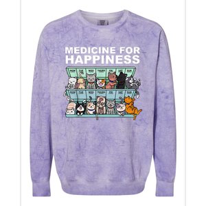 Medicine For Happiness Cat Lover Funny Colorblast Crewneck Sweatshirt