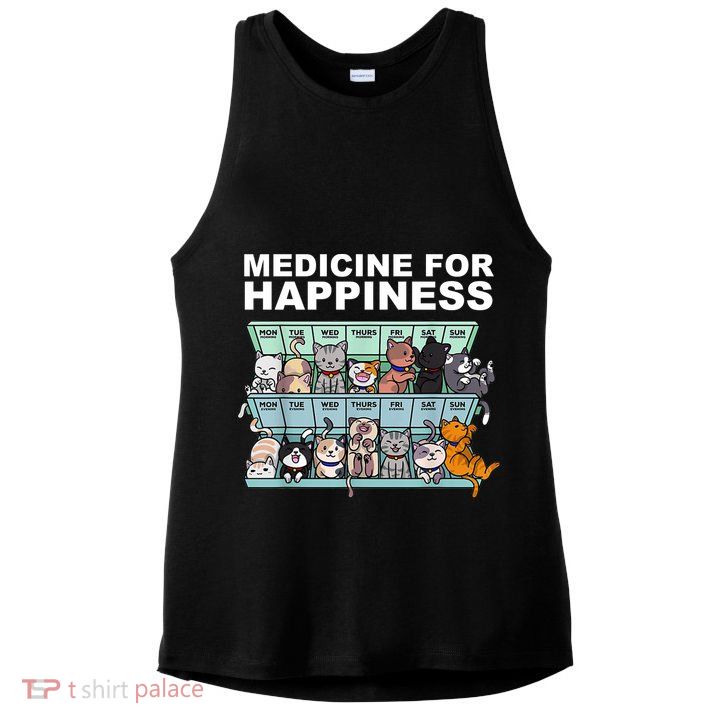 Medicine For Happiness Cat Lover Funny Ladies PosiCharge Tri-Blend Wicking Tank