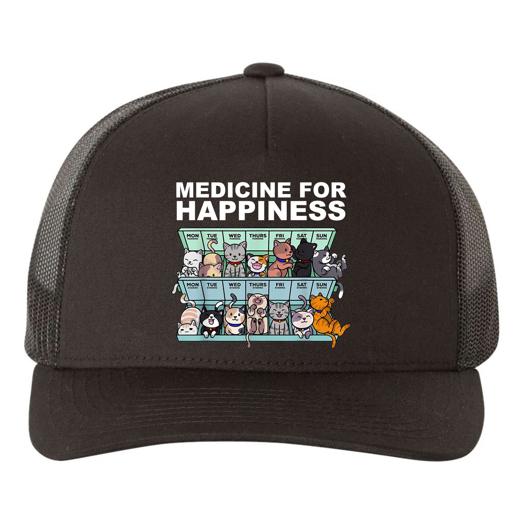 Medicine For Happiness Cat Lover Funny Yupoong Adult 5-Panel Trucker Hat