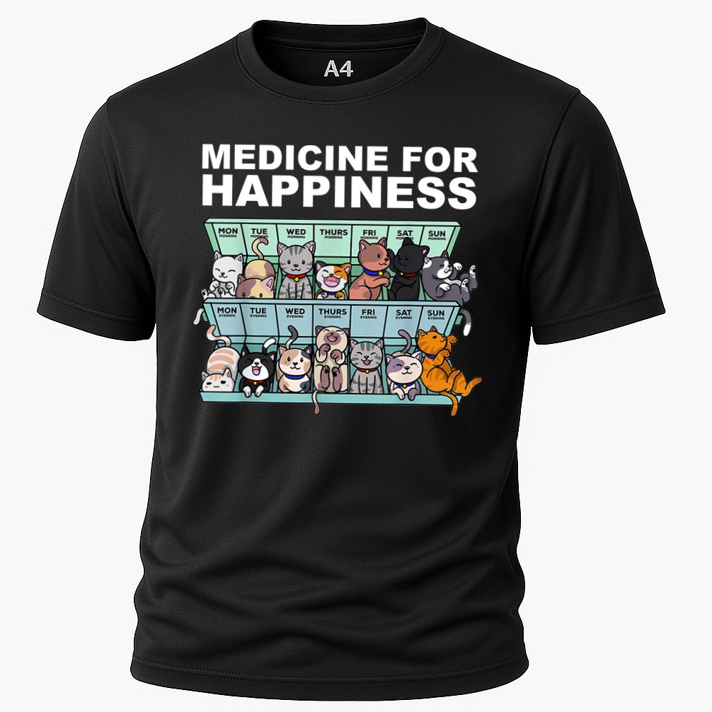 Medicine For Happiness Cat Lover Funny Cooling Performance Crew T-Shirt
