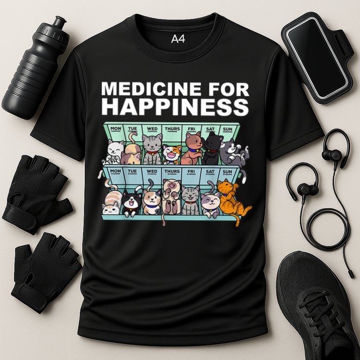 Medicine For Happiness Cat Lover Funny Cooling Performance Crew T-Shirt