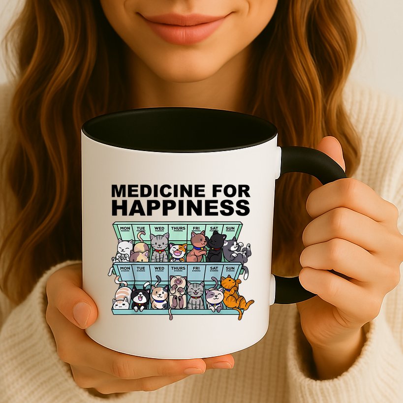 Medicine For Happiness Cat Lover Funny Mug