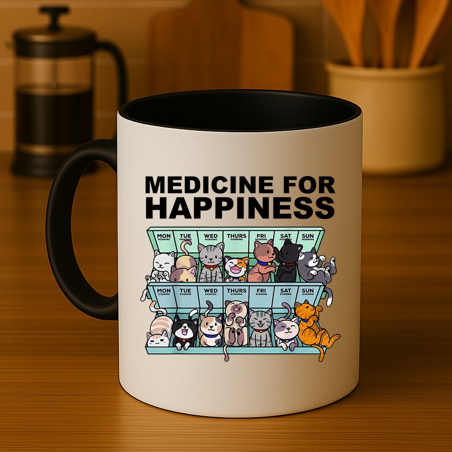 Medicine For Happiness Cat Lover Funny Mug