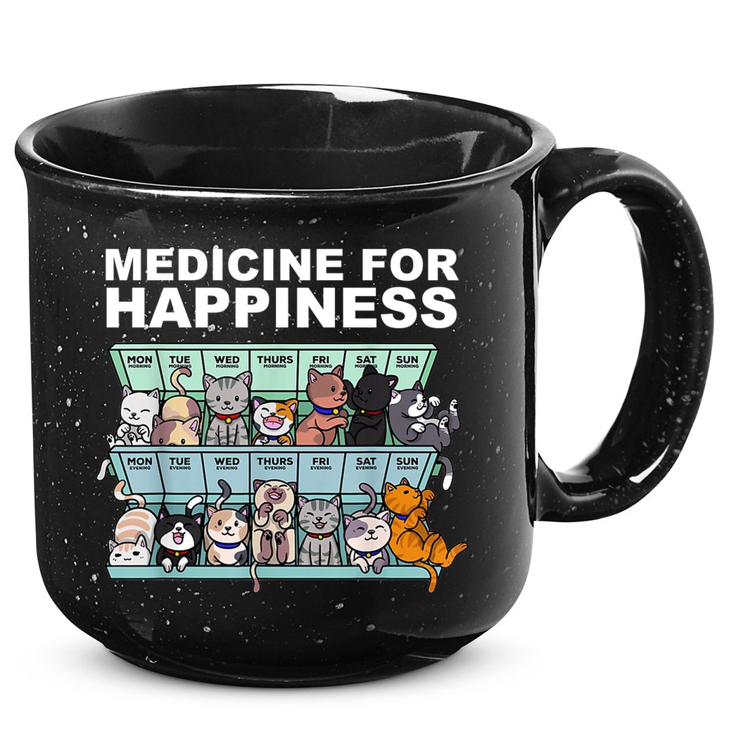 Medicine For Happiness Cat Lover Funny 15oz Campfire Ceramic Mug