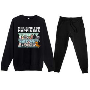 Medicine For Happiness Cat Lover Funny Premium Crewneck Sweatsuit Set