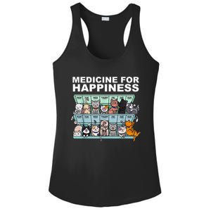 Medicine For Happiness Cat Lover Funny Ladies PosiCharge Competitor Racerback Tank