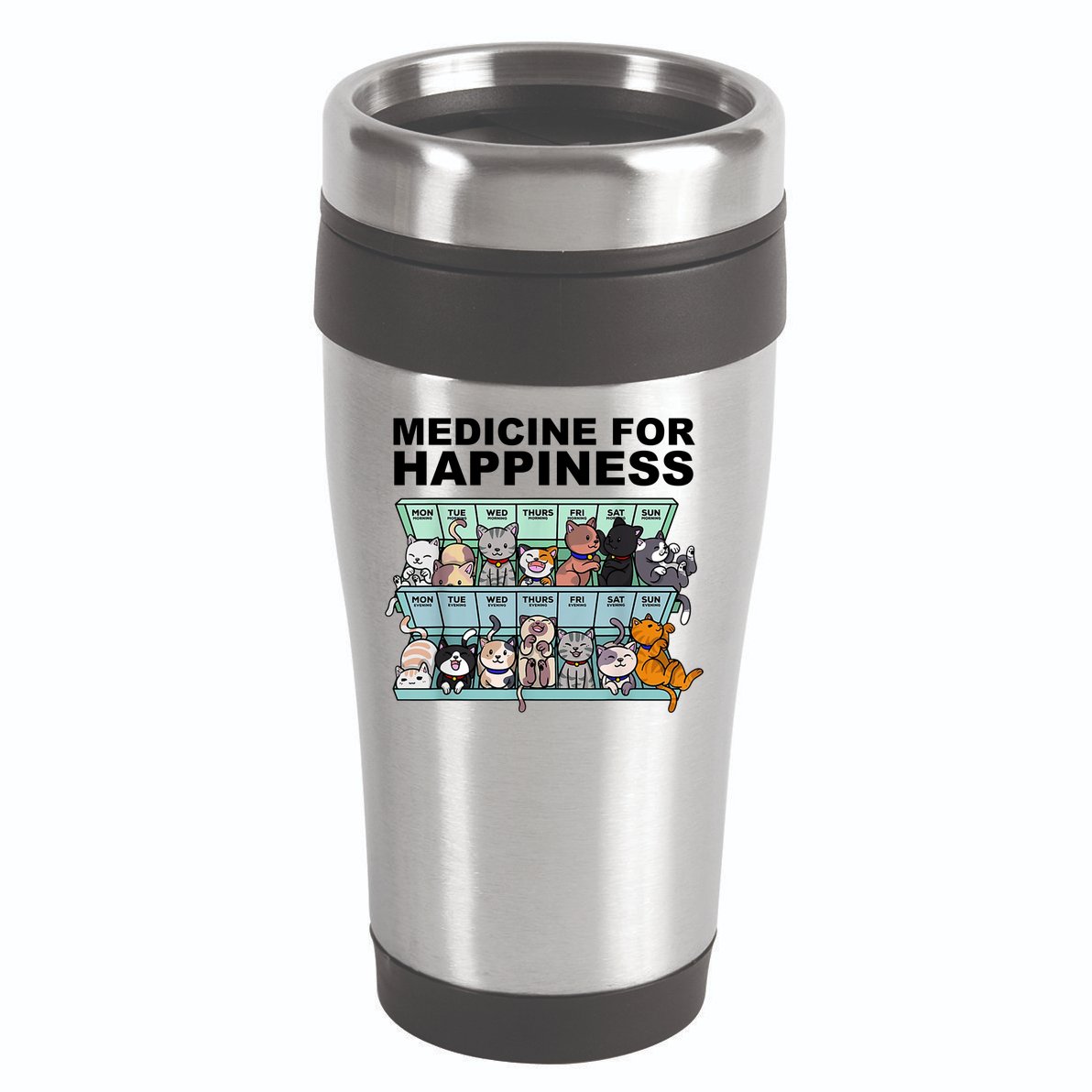 Medicine For Happiness Cat Lover Funny 16oz Travel Tumbler