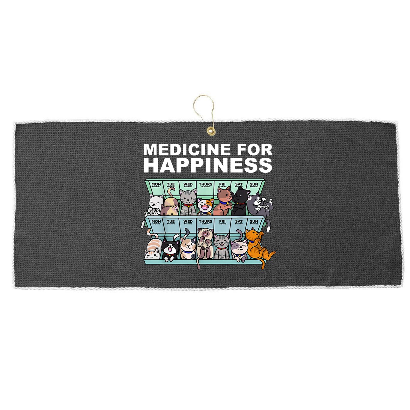 Medicine For Happiness Cat Lover Funny Large Microfiber Waffle Golf Towel