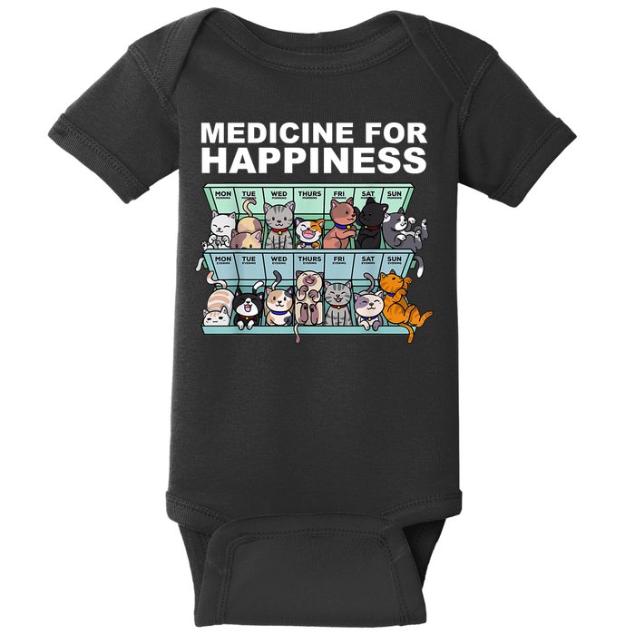 Medicine For Happiness Cat Lover Funny Baby Bodysuit