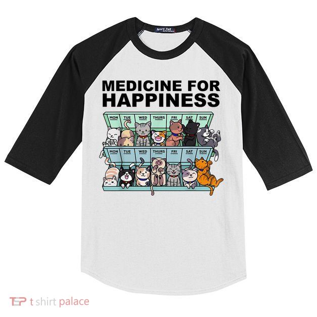 Medicine For Happiness Cat Lover Funny Kids Colorblock Raglan Jersey