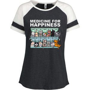 Medicine For Happiness Cat Lover Funny Enza Ladies Jersey Colorblock Tee