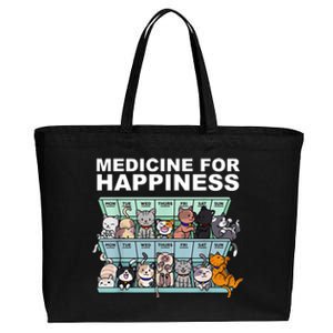 Medicine For Happiness Cat Lover Funny Cotton Canvas Jumbo Tote