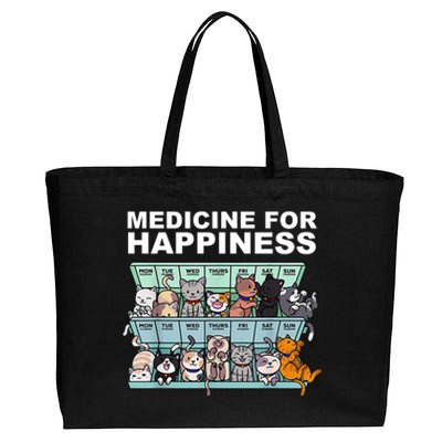 Medicine For Happiness Cat Lover Funny Cotton Canvas Jumbo Tote