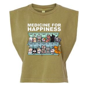 Medicine For Happiness Cat Lover Funny Garment-Dyed Women's Muscle Tee