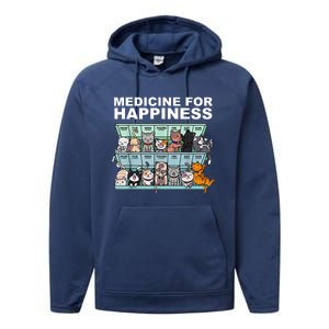 Medicine For Happiness Cat Lover Funny Performance Fleece Hoodie