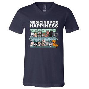 Medicine For Happiness Cat Lover Funny V-Neck T-Shirt