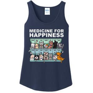 Medicine For Happiness Cat Lover Funny Ladies Essential Tank