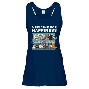 Medicine For Happiness Cat Lover Funny Ladies Essential Flowy Tank