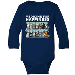 Medicine For Happiness Cat Lover Funny Baby Long Sleeve Bodysuit