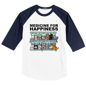 Medicine For Happiness Cat Lover Funny Baseball Sleeve Shirt