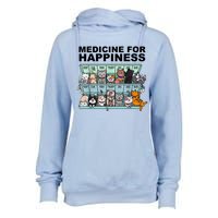 Medicine For Happiness Cat Lover Funny Womens Funnel Neck Pullover Hood