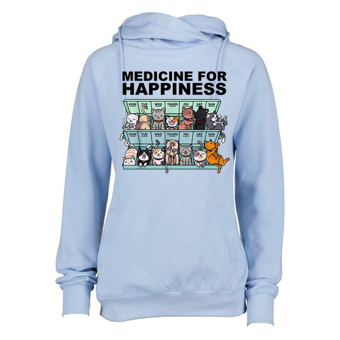 Medicine For Happiness Cat Lover Funny Womens Funnel Neck Pullover Hood