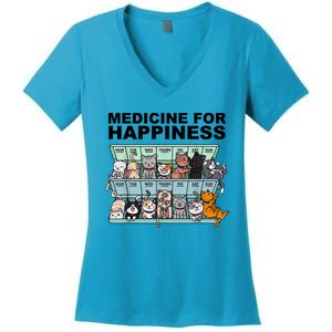 Medicine For Happiness Cat Lover Funny Women's V-Neck T-Shirt