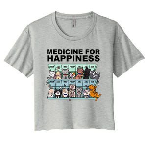 Medicine For Happiness Cat Lover Funny Women's Crop Top Tee