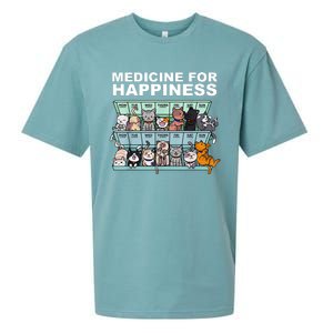 Medicine For Happiness Cat Lover Funny Sueded Cloud Jersey T-Shirt