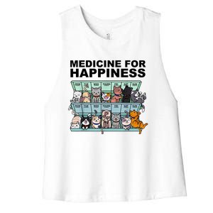 Medicine For Happiness Cat Lover Funny Women's Racerback Cropped Tank