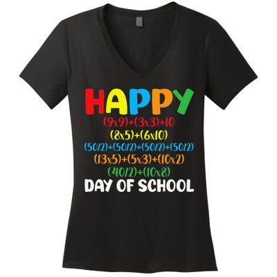 Math Formula Happy 100th Day Of School Math Teacher Women's V-Neck T-Shirt