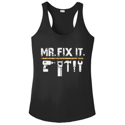 Mr Fix It . Funny Handyman Woodworking Ladies PosiCharge Competitor Racerback Tank