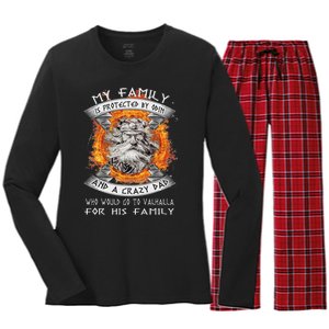 My Family Is Protected By Odin And A Crazy Dad Women's Long Sleeve Flannel Pajama Set 