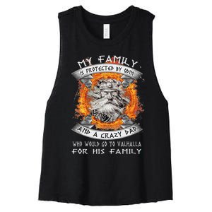 My Family Is Protected By Odin And A Crazy Dad Women's Racerback Cropped Tank