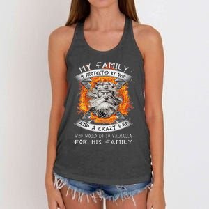 My Family Is Protected By Odin And A Crazy Dad Women's Knotted Racerback Tank