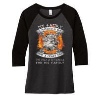 My Family Is Protected By Odin And A Crazy Dad Women's Tri-Blend 3/4-Sleeve Raglan Shirt