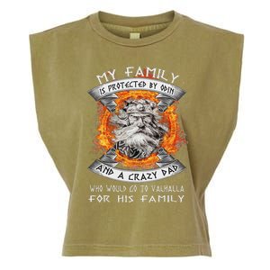 My Family Is Protected By Odin And A Crazy Dad Garment-Dyed Women's Muscle Tee