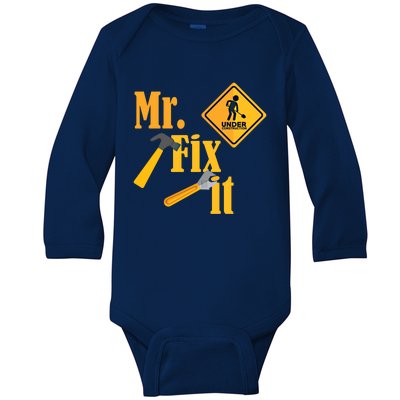 Mr Fix It Diy Handy Upcycling Repairing Workshop Fixing Gift Baby Long Sleeve Bodysuit