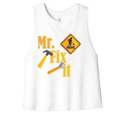 Mr Fix It Diy Handy Upcycling Repairing Workshop Fixing Gift Women's Racerback Cropped Tank