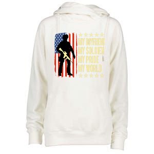 My Friend Is A Soldier Hero Proud Army Friend Funny Gift Womens Funnel Neck Pullover Hood