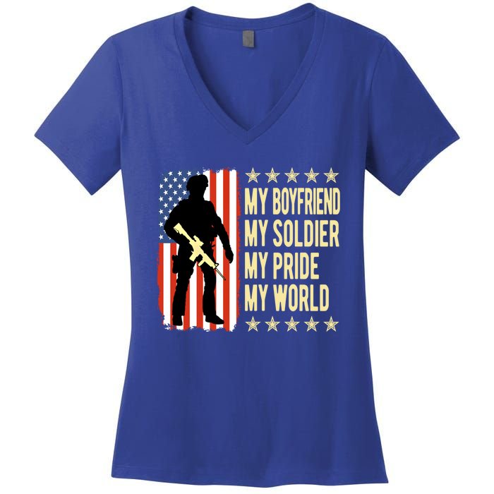 My Friend Is A Soldier Hero Proud Army Friend Funny Gift Women's V-Neck T-Shirt