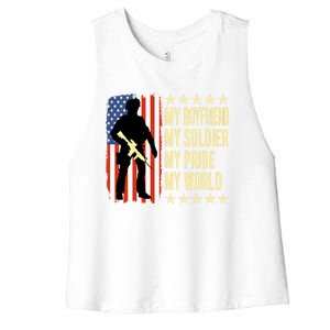 My Friend Is A Soldier Hero Proud Army Friend Funny Gift Women's Racerback Cropped Tank