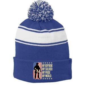 My Friend Is A Soldier Hero Proud Army Friend Funny Gift Great Gift Stripe Pom Pom Beanie