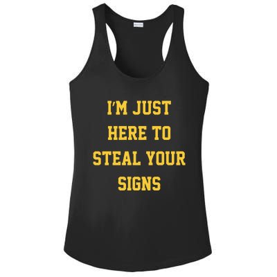 Michigan Football Im Just Here To Steal Your Signs Ladies PosiCharge Competitor Racerback Tank