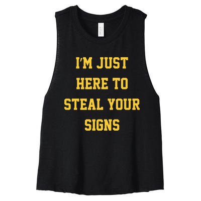 Michigan Football Im Just Here To Steal Your Signs Women's Racerback Cropped Tank