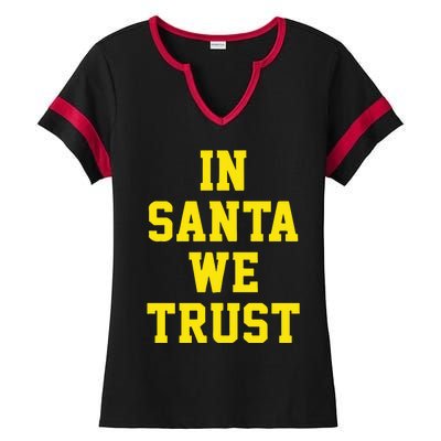 Michigan Football In Santa We Trust Ladies Halftime Notch Neck Tee